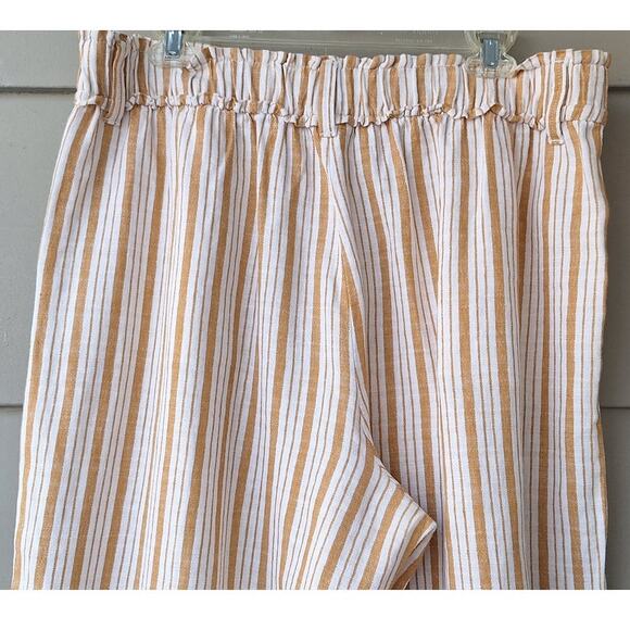 a.n.a. High Elastic Waist Wide Leg Cropped Linen Cotton Casual Striped Pants L - Picture 9 of 11